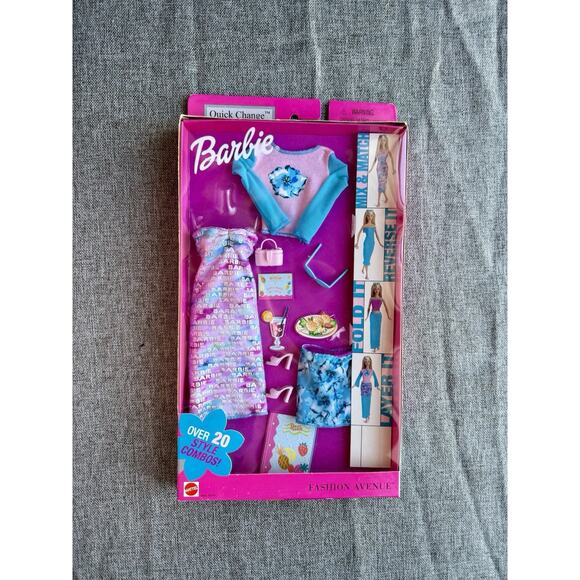 Barbie Fashion Avenue Quick Change Outfit Pink Blue Dress Top & Heels - Picture 1 of 3